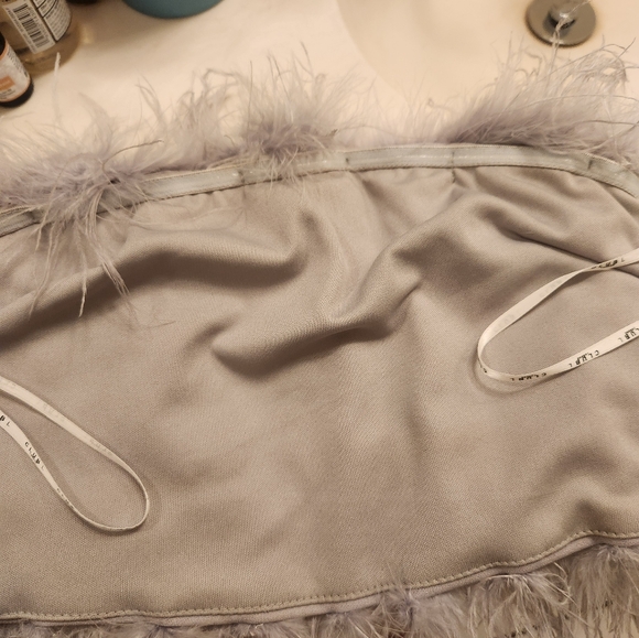 Club L LONDON Gray Ostrich  Feathered Tube Top - Picture 5 of 8